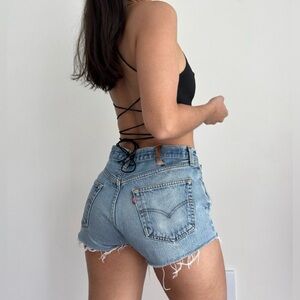 Vintage 501 Levi’s Distressed Denim Blue shorts thrifted